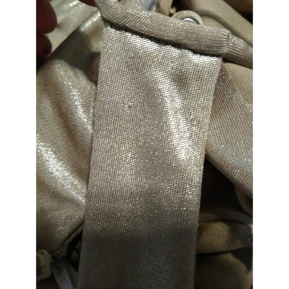 Halston Heritage Halter Dress Womens XS Gold Metallic Fringe Strips Cocktail NWT - Picture 12 of 12